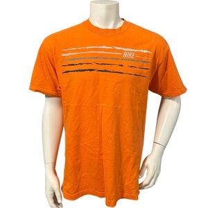 Nike Men’s T-Shirt Orange Striped Logo Short Sleeve L